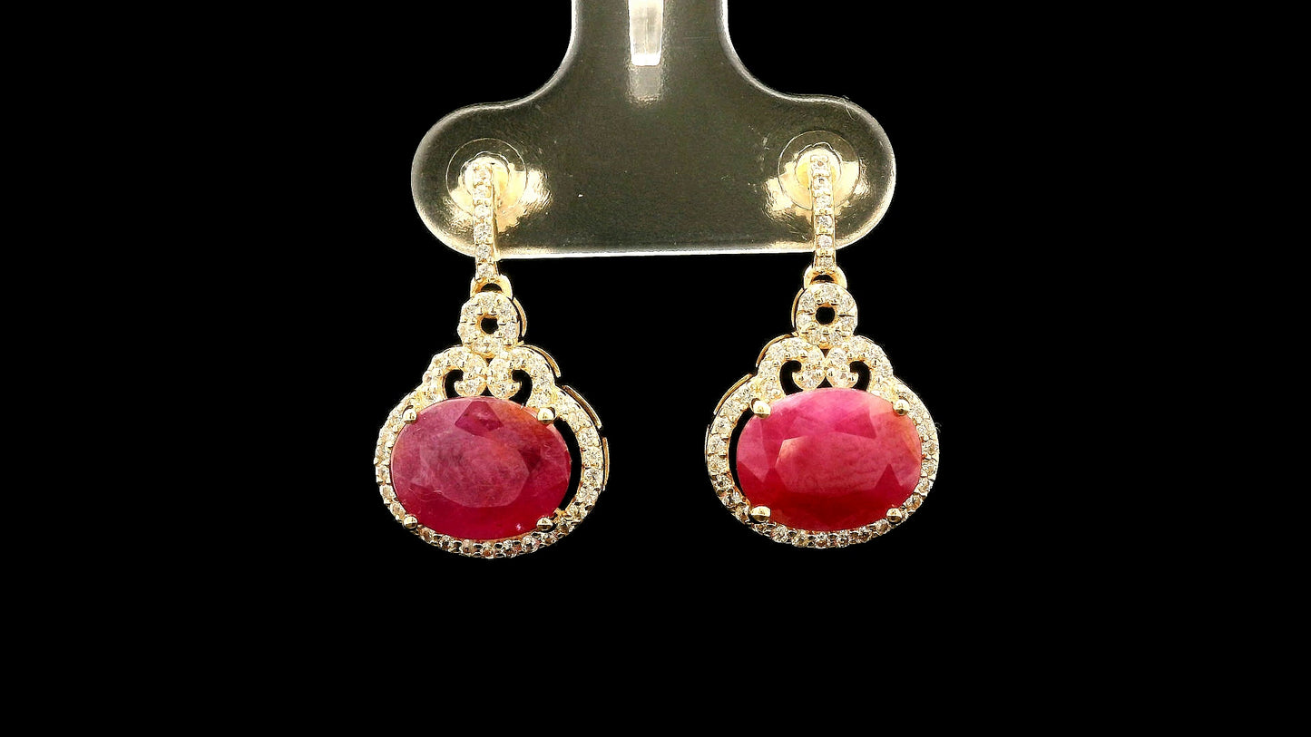 5.39 Ct Oval Ruby 9K Gold Earrings