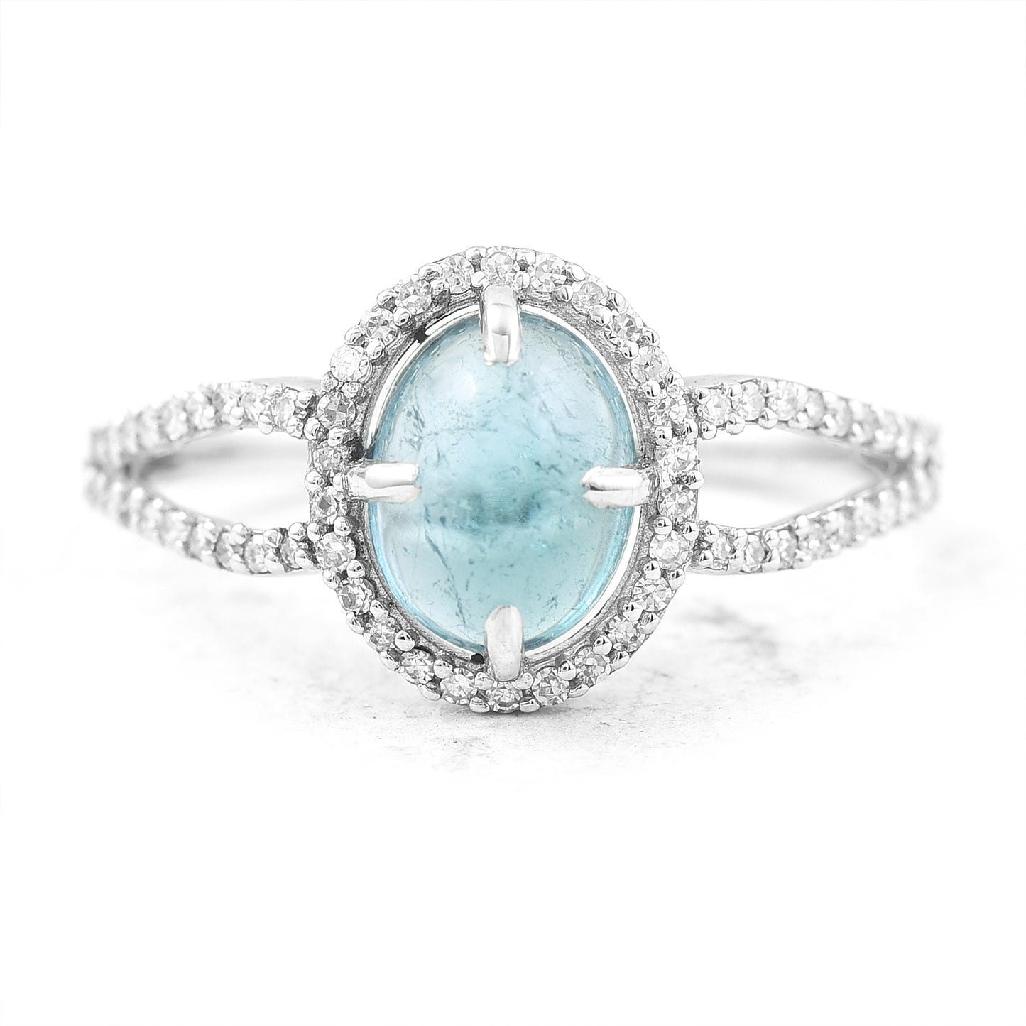 1.50 Ct Oval Cabochon Cut Natural Tourmaline 950 Platinum Ring