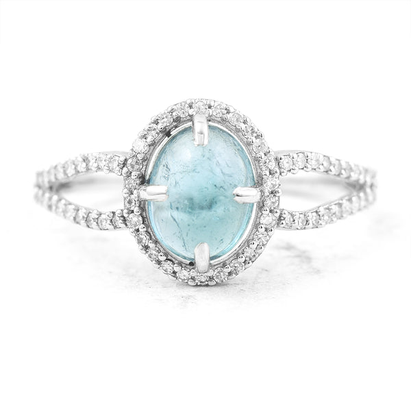 1.50 Ct Oval Cabochon Cut Natural Tourmaline 950 Platinum Ring