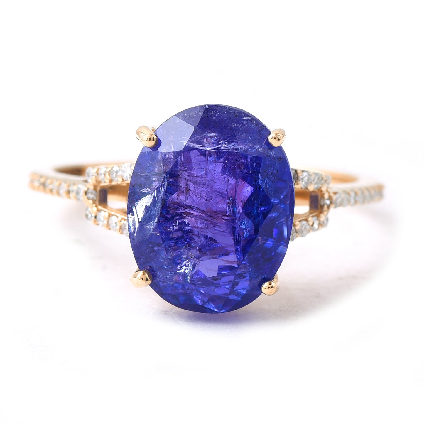 1.83 Ct Oval Mixed Cut Natural Tanzanite 14K Gold Ring