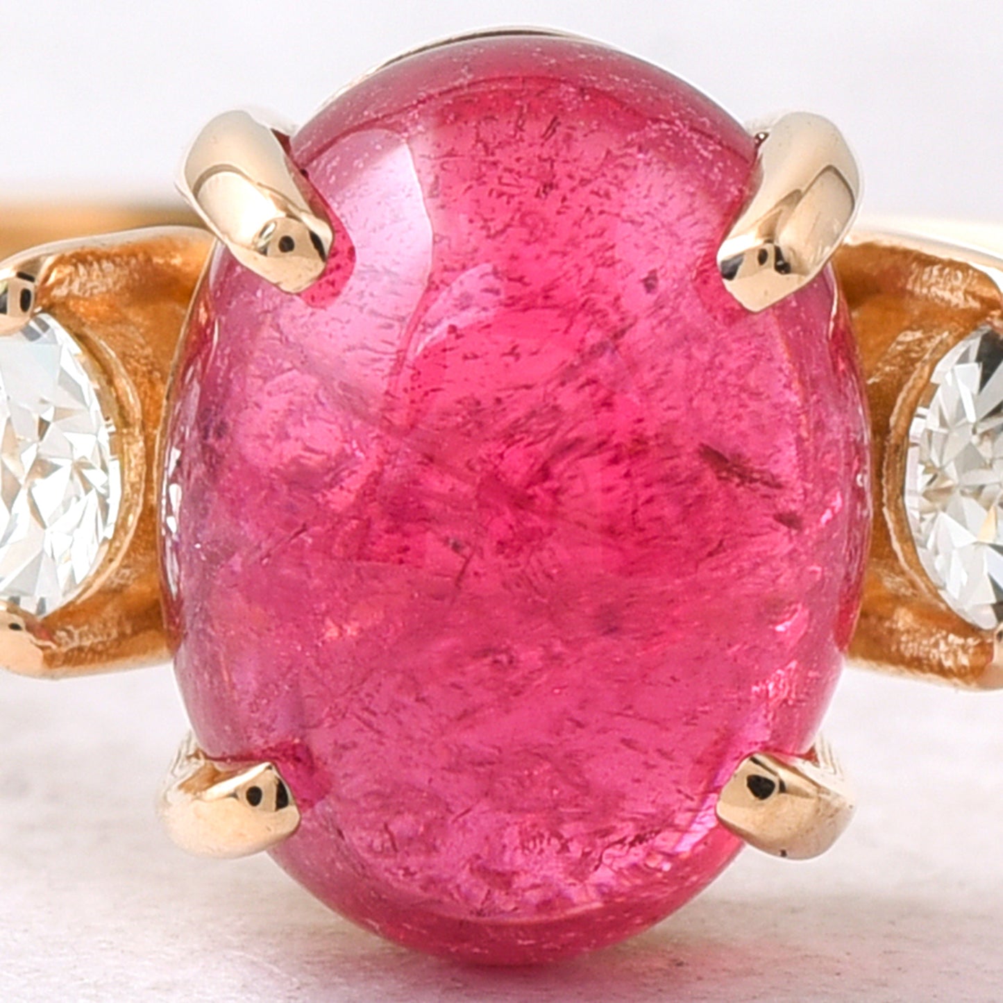 2.52 Ct Oval Cabochon Cut Natural Pink Tourmaline 14K Gold Ring