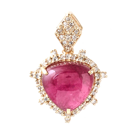 3.21 Ct Pear Cabochon Natural Tourmaline 14K Gold Pendant
