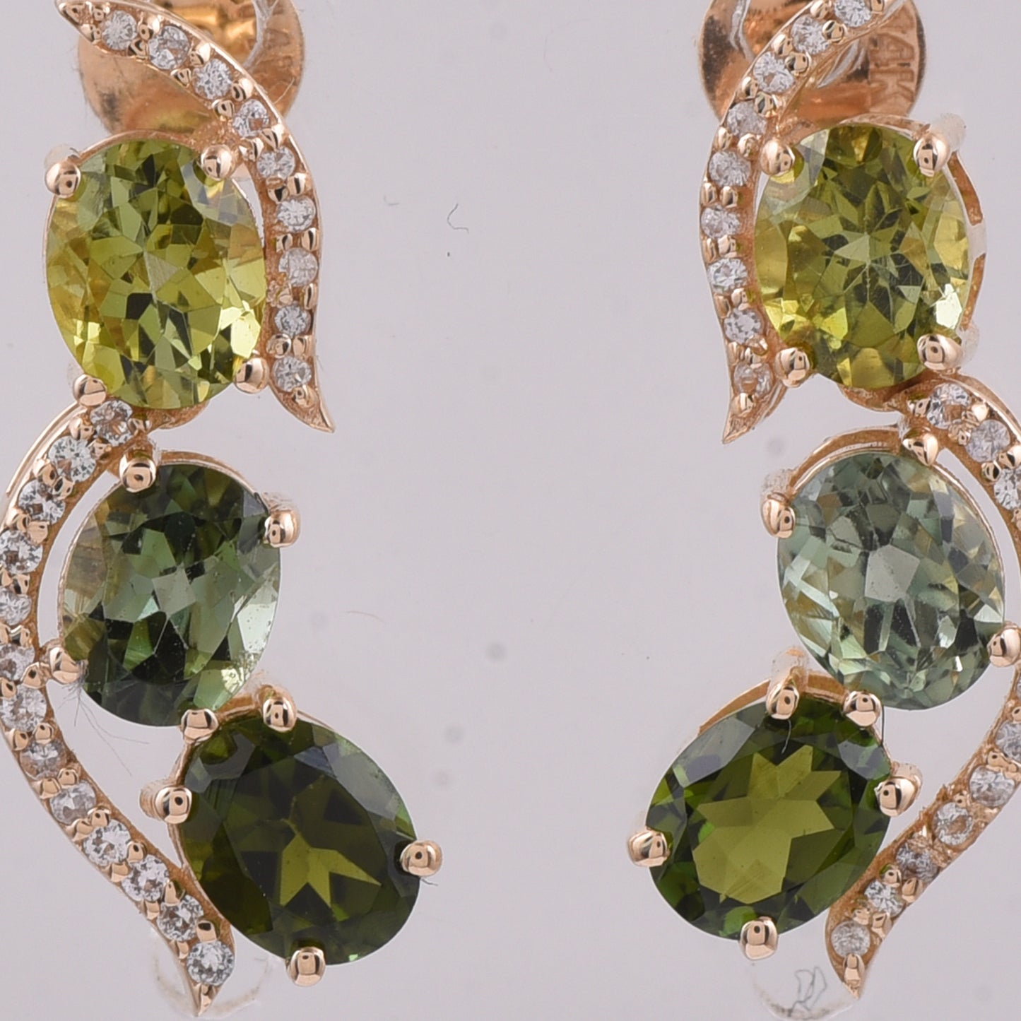 2.82 Ct Oval Natural Multi-Coloured Tourmaline 14K Gold Earrings