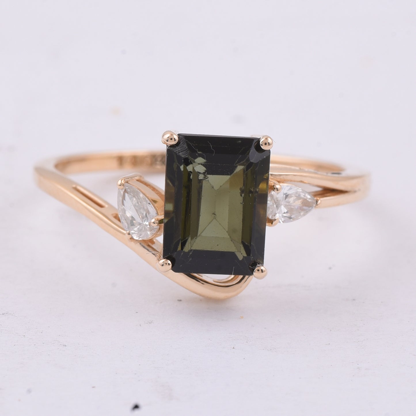 1.79 Ct Octagon Step Cut Natural Green Tourmaline 14K Gold Ring