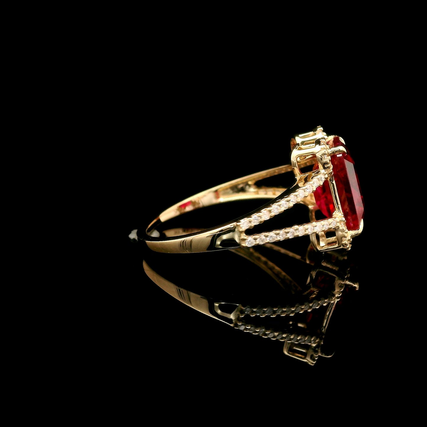 3.46 Ct Emerald Cut Lab Grown Ruby 14K Gold Ring