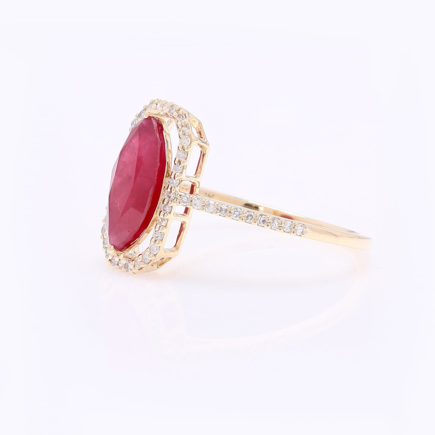 2.06 Ct Marquise Mixed Cut Natural Ruby 14K Gold Ring