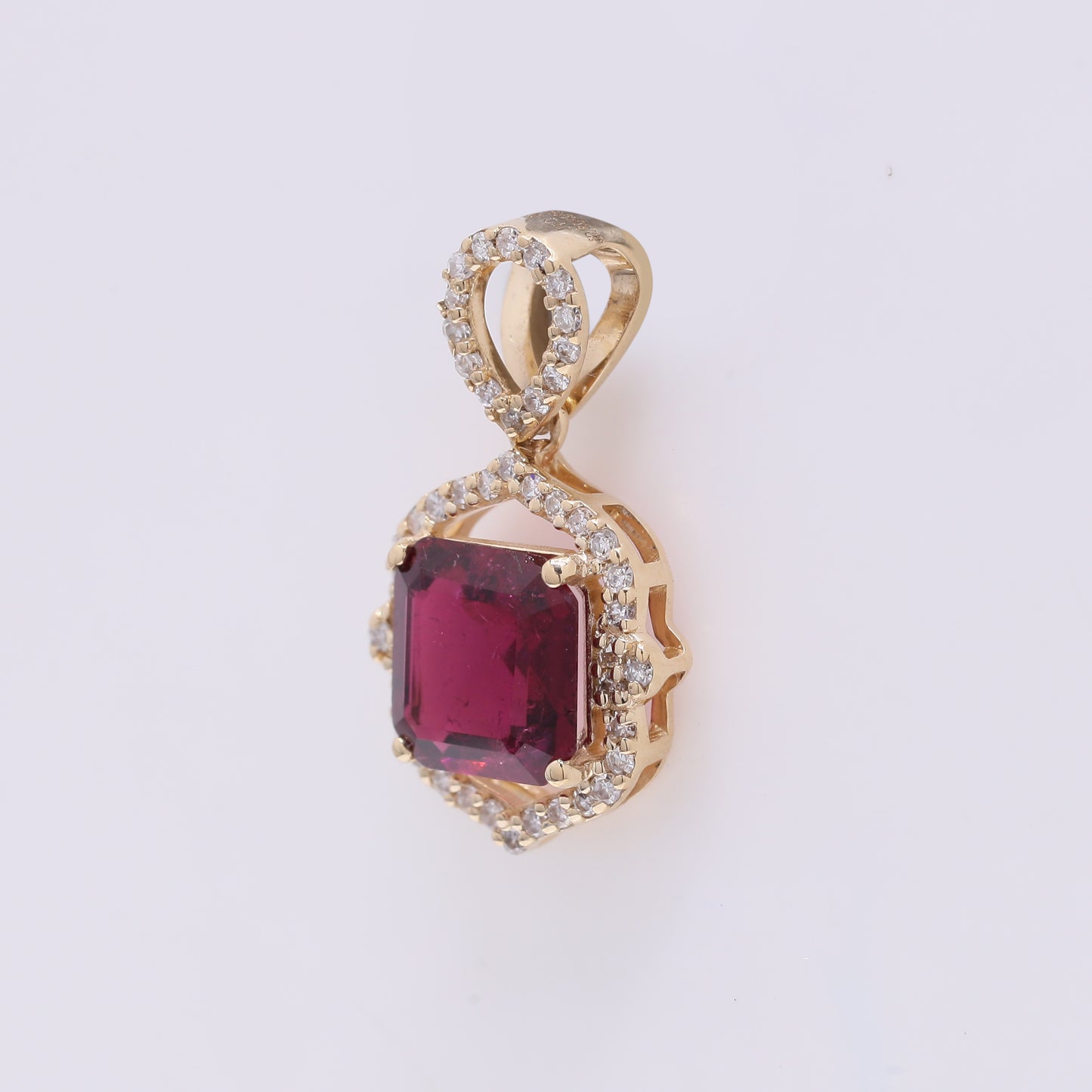 1.31 Ct Octagon Step Cut Natural Rubellite 14K Gold Pendant