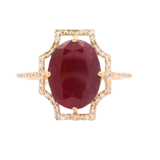 3.33 Ct Oval Mixed Cut Natural Corundum Ruby 14K Gold Ring