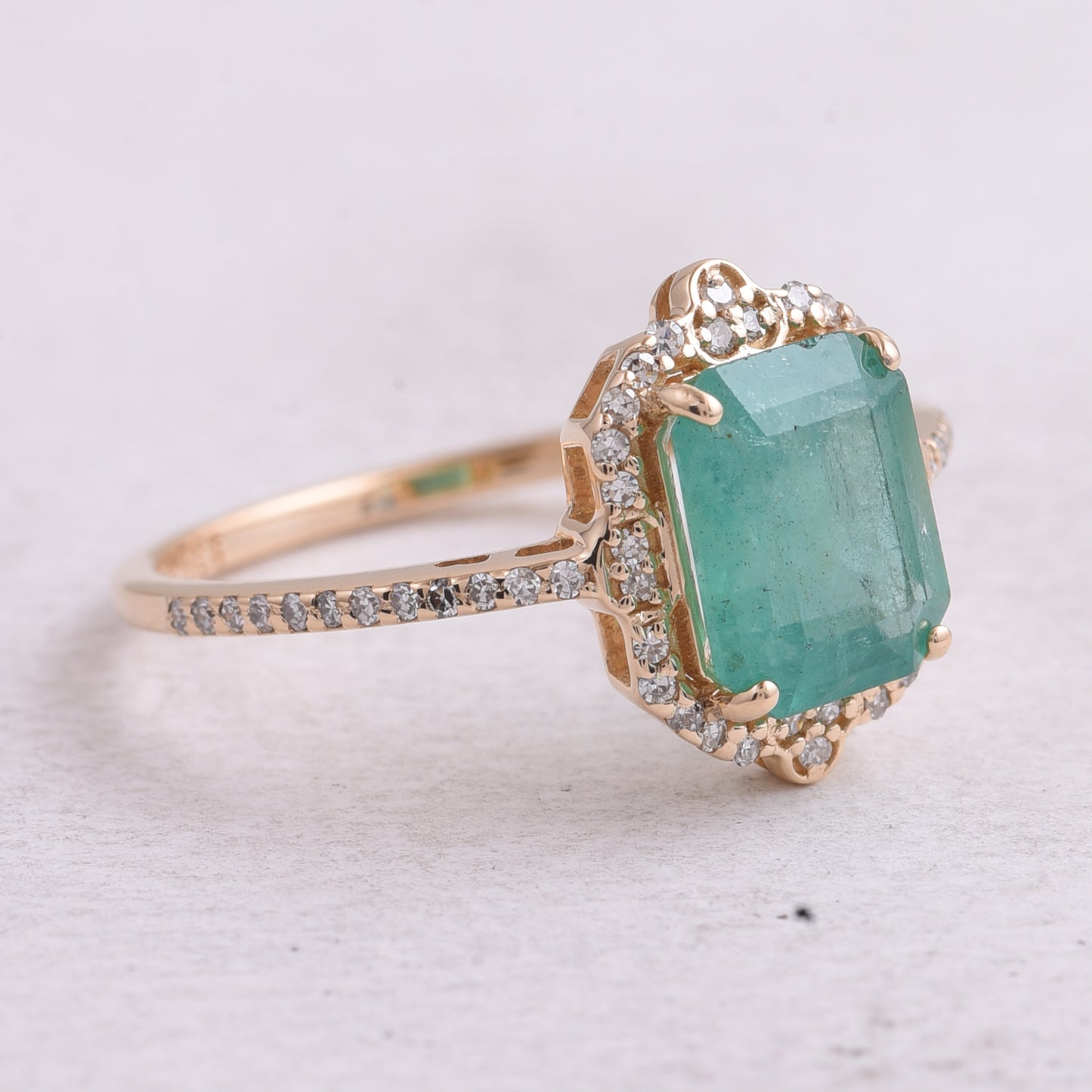 1.79 Ct Octagon Step Cut Natural Emerald 14K Gold Ring