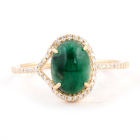 2.43 Ct Oval Cabochon Natural Beryl Emerald 14K Gold Ring