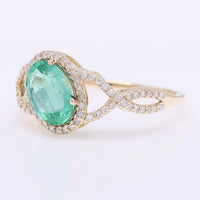 1.36 Ct Oval Mixed Cut Natural Emerald 14K Gold Ring