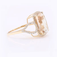 6.53 Ct Rectangular Cushion Mixed Cut Natural Plagioclase Feldspar Sunstone 14K Gold Ring