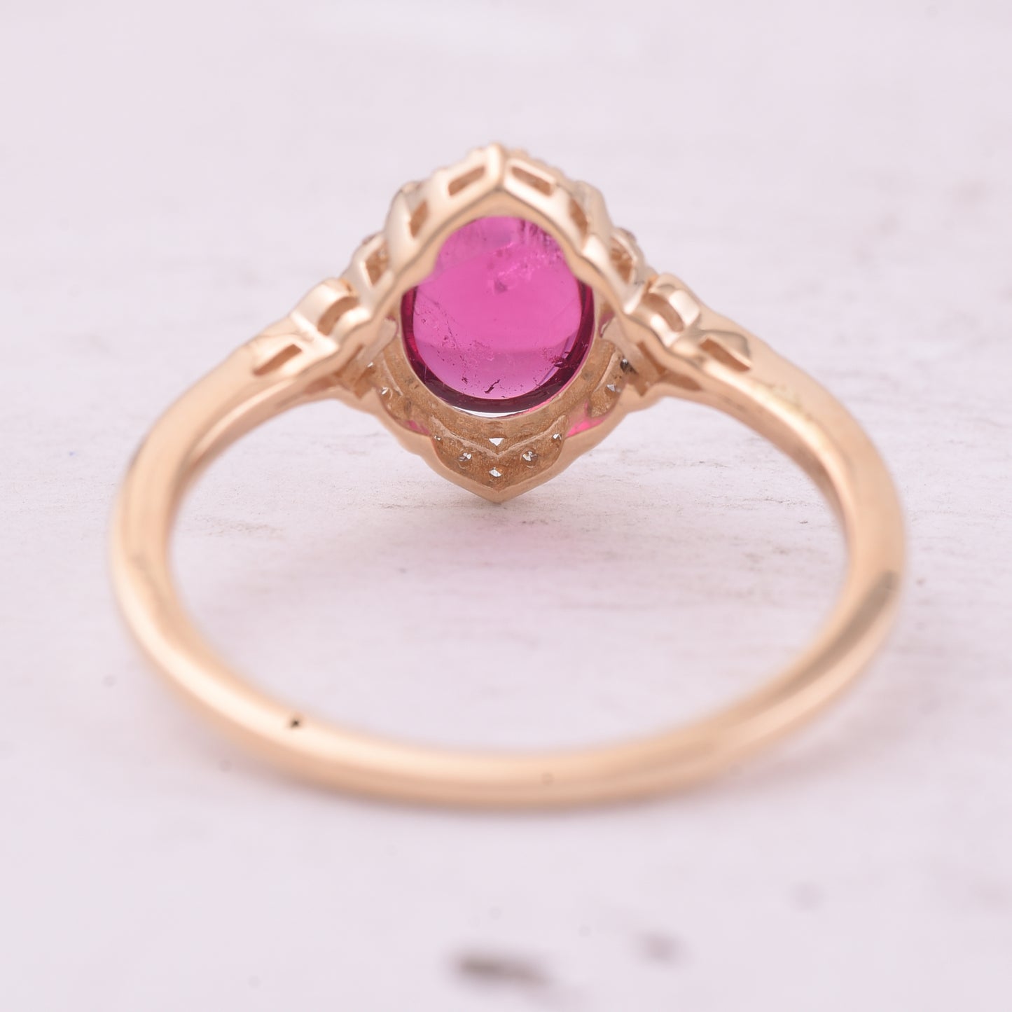 1.24 Ct Oval Cabochon Cut Natural Pink Tourmaline 14K Gold Ring