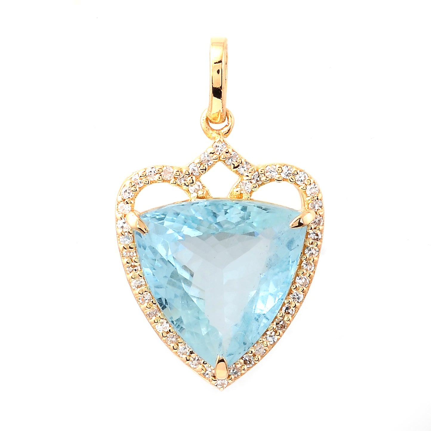 4.06 Ct Triangle Mixed Cut Natural Aquamarine 14K Gold Pendant
