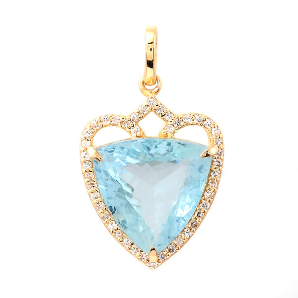 4.06 Ct Triangle Mixed Cut Natural Aquamarine 14K Gold Pendant