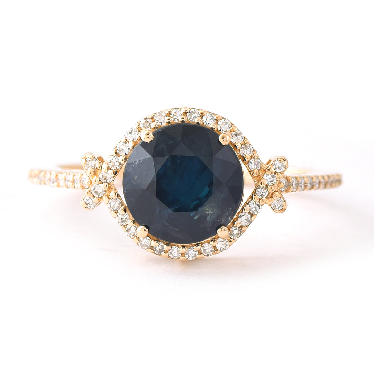 2.48 Ct Round Mixed Cut Natural Sapphire 14K Gold Ring