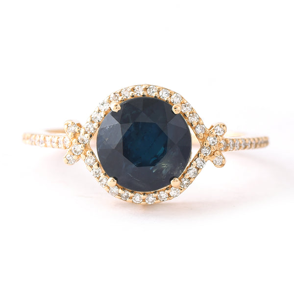 2.48 Ct Round Mixed Cut Natural Sapphire 14K Gold Ring