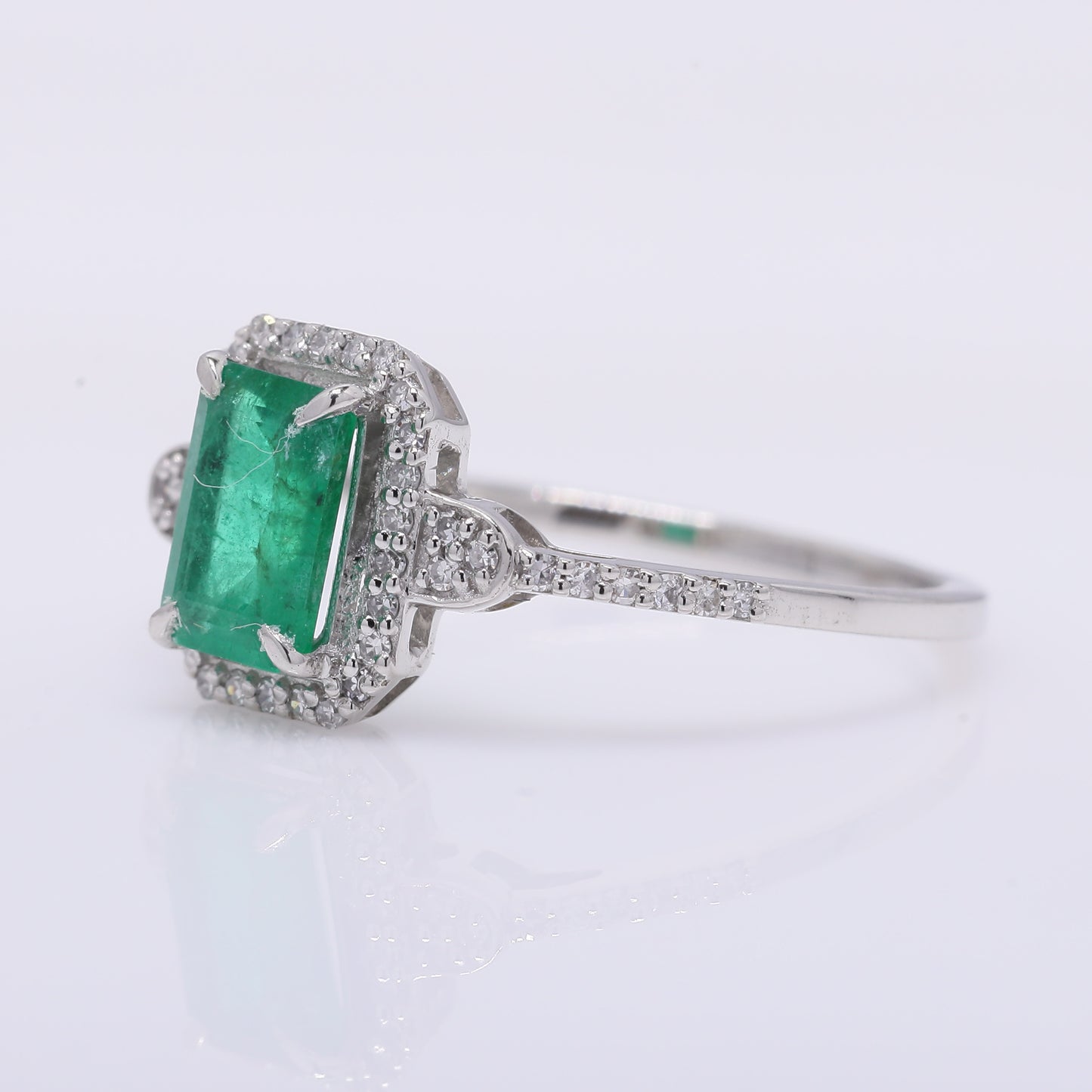 0.91 Ct Octagon Step Cut Natural Emerald 950 Platinum Ring