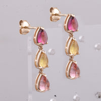2.46 Ct Pear Cabochon Natural Tourmaline 14K Gold Earrings
