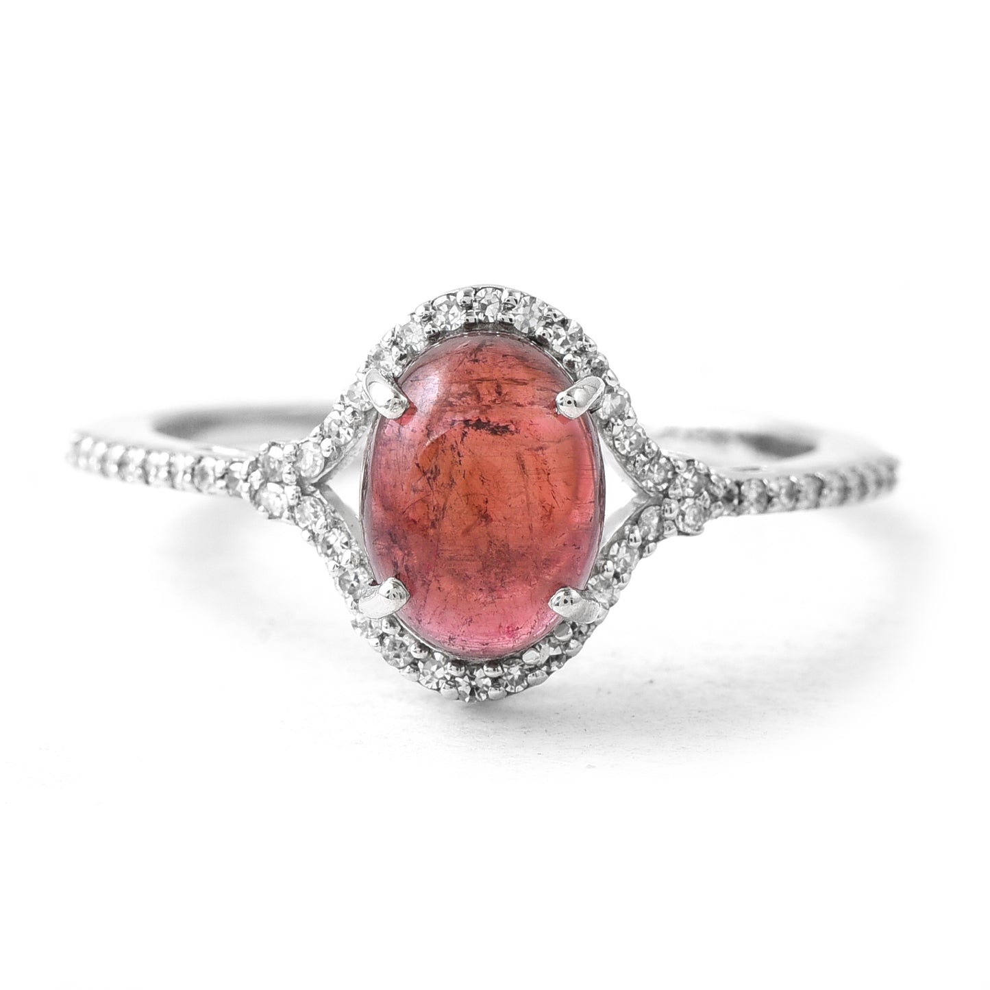 3.06 Ct Oval Cabochon Cut Natural Pink Tourmaline 950 Platinum Ring