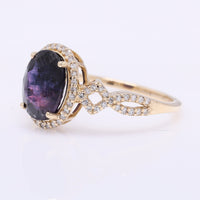 3.18 Ct Oval Mixed Cut Natural Bi-Coloured Sapphire 14K Gold Ring