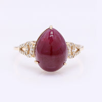 5.61 Ct Pear Cabochon Natural Corundum Ruby 14K Gold Ring
