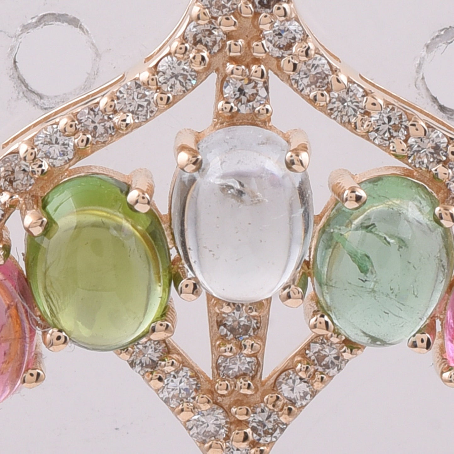 2.42 Ct Oval Cabochon Cut Natural Multi-Coloured Tourmaline 14K Gold Pendant