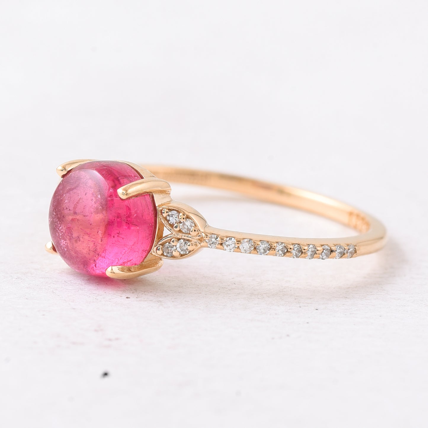 1.79 Ct Round Cabochon Cut Natural Tourmaline 14K Gold Ring