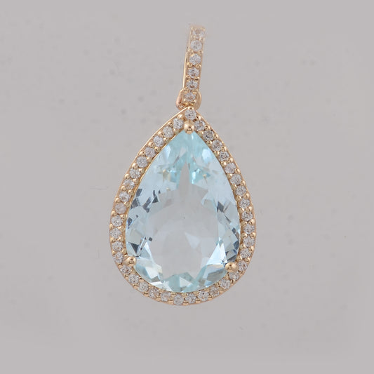 3.30 Ct Pear Aquamarine 9K Gold Pendant