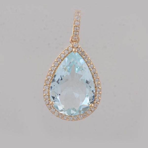 3.30 Ct Pear Aquamarine 9K Gold Pendant