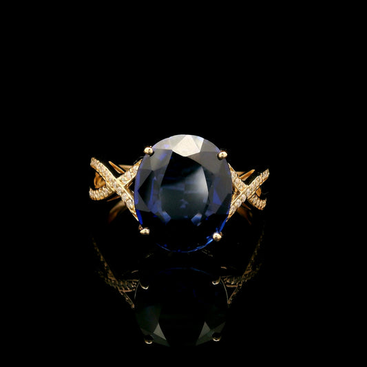 6.25 Ct Oval Mixed Cut Lab Grown Sapphire 14K Gold Ring