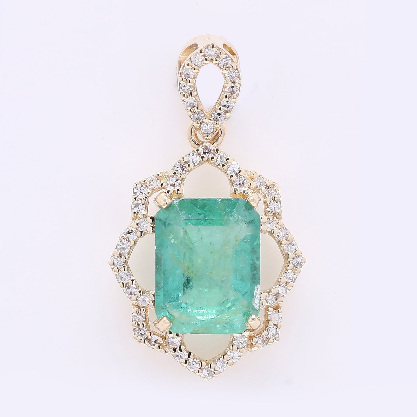 2.11 Ct Octagon Step Cut Natural Emerald 14K Gold Pendant