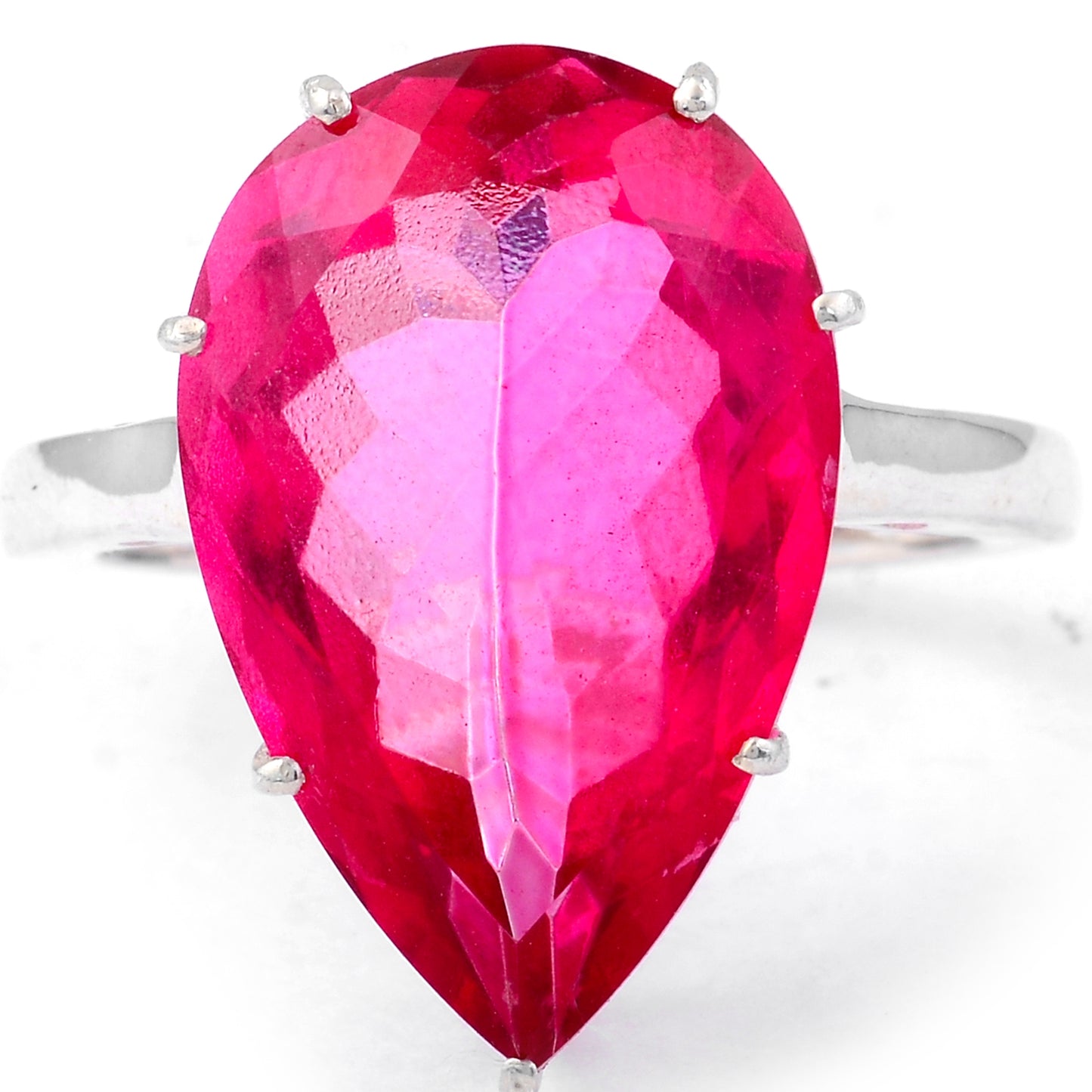 18.23 Ct Pear Pink Topaz, Cubic Zirconia 925 Sterling Silver Ring