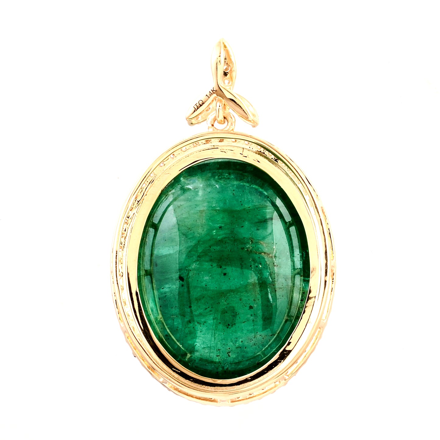 18.47 Ct Oval Cabochon Emerald 14K Gold Pendant