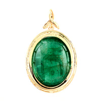18.47 Ct Oval Cabochon Emerald 14K Gold Pendant