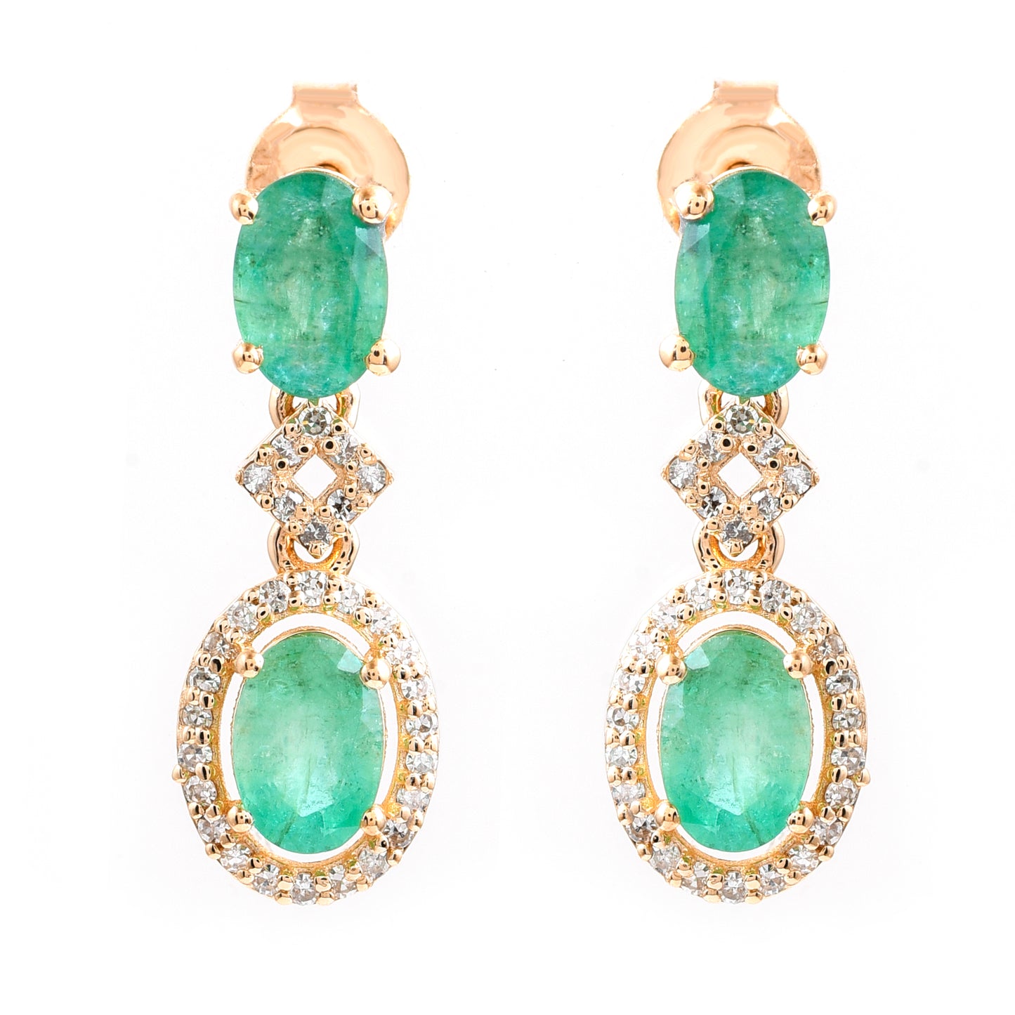 2.08 Ct Oval Mixed Cut Natural Emerald 14K Gold Earrings