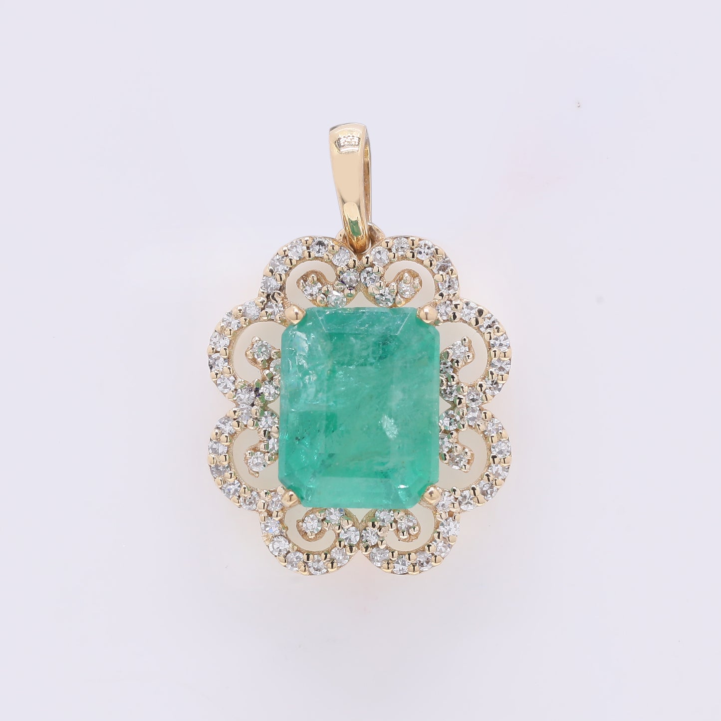 2.87 Ct Octagon Step Cut Natural Emerald 14K Gold Pendant