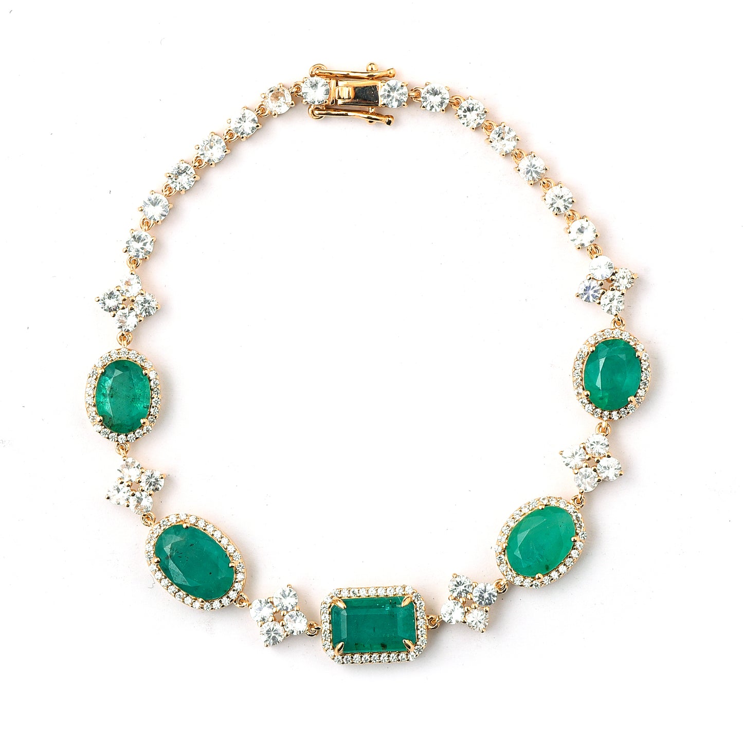 12.09 Ct Octagon, Oval Emerald 14K Gold Bracelet