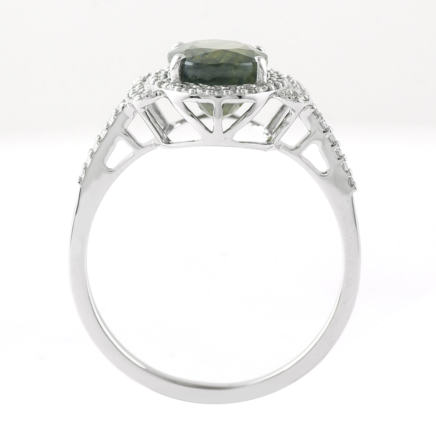 2.69 Ct Oval Mixed Cut Natural Green Sapphire 950 Platinum Ring