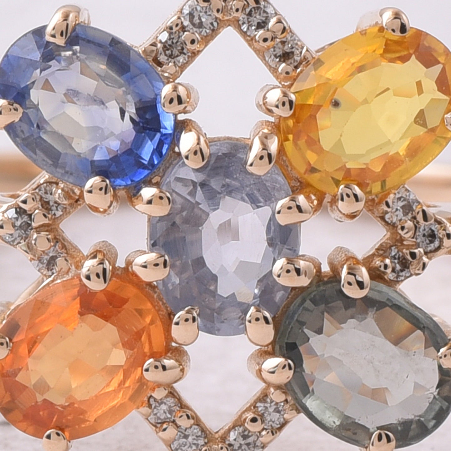 1.80 Ct Oval Mixed Cut Natural Multi-Coloured Sapphire 14K Gold Ring