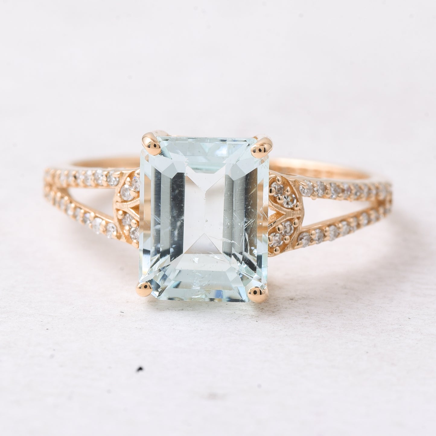 2.40 Ct Single Cut Natural Aquamarine 14K Gold Ring
