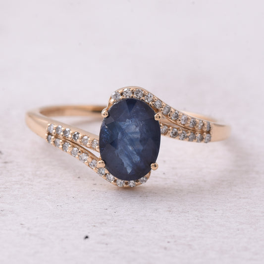 1.37 Ct Oval Mixed Cut Natural Sapphire 14K Gold Ring