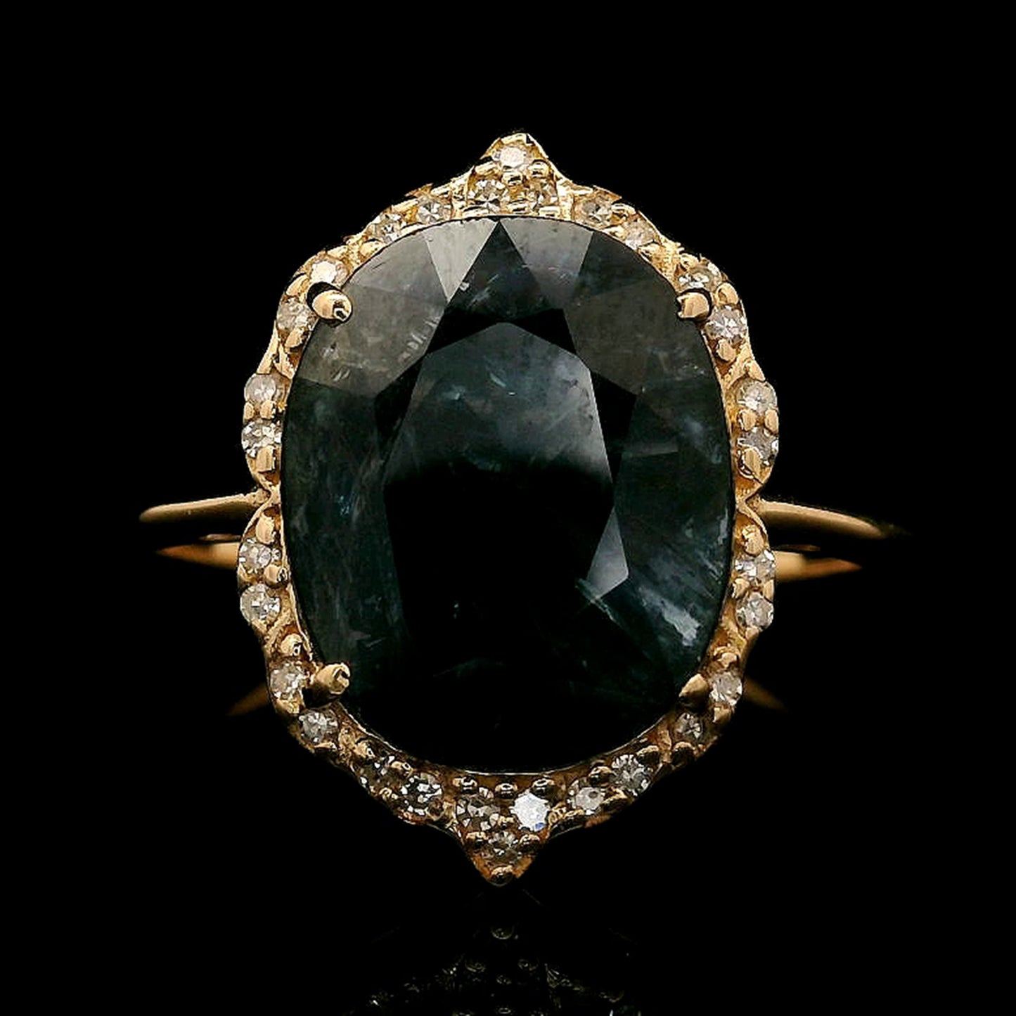 4.21 Ct Oval Mixed Cut Natural Sapphire 14K Gold Ring