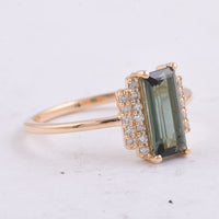 1.12 Ct Rectangle Step Cut Natural Green Tourmaline 14K Gold Ring
