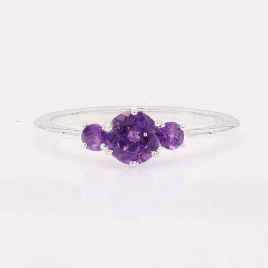 1.08 Ct Round Amethyst 925 Silver Ring