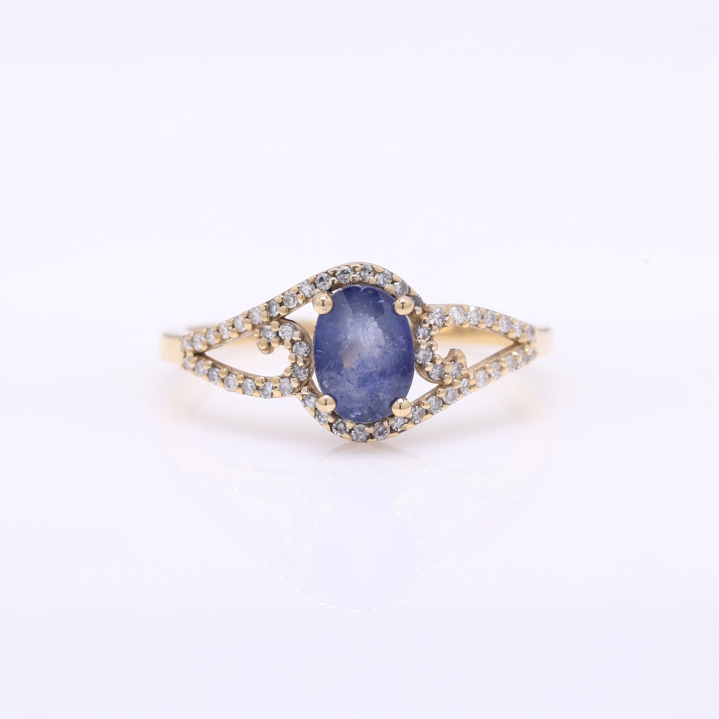 1.32 Ct Oval Mixed Cut Natural Sapphire 14K Gold Ring