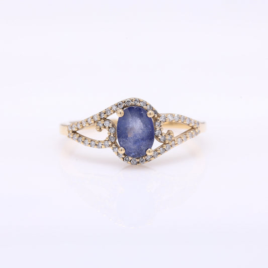 1.32 Ct Oval Mixed Cut Natural Sapphire 14K Gold Ring