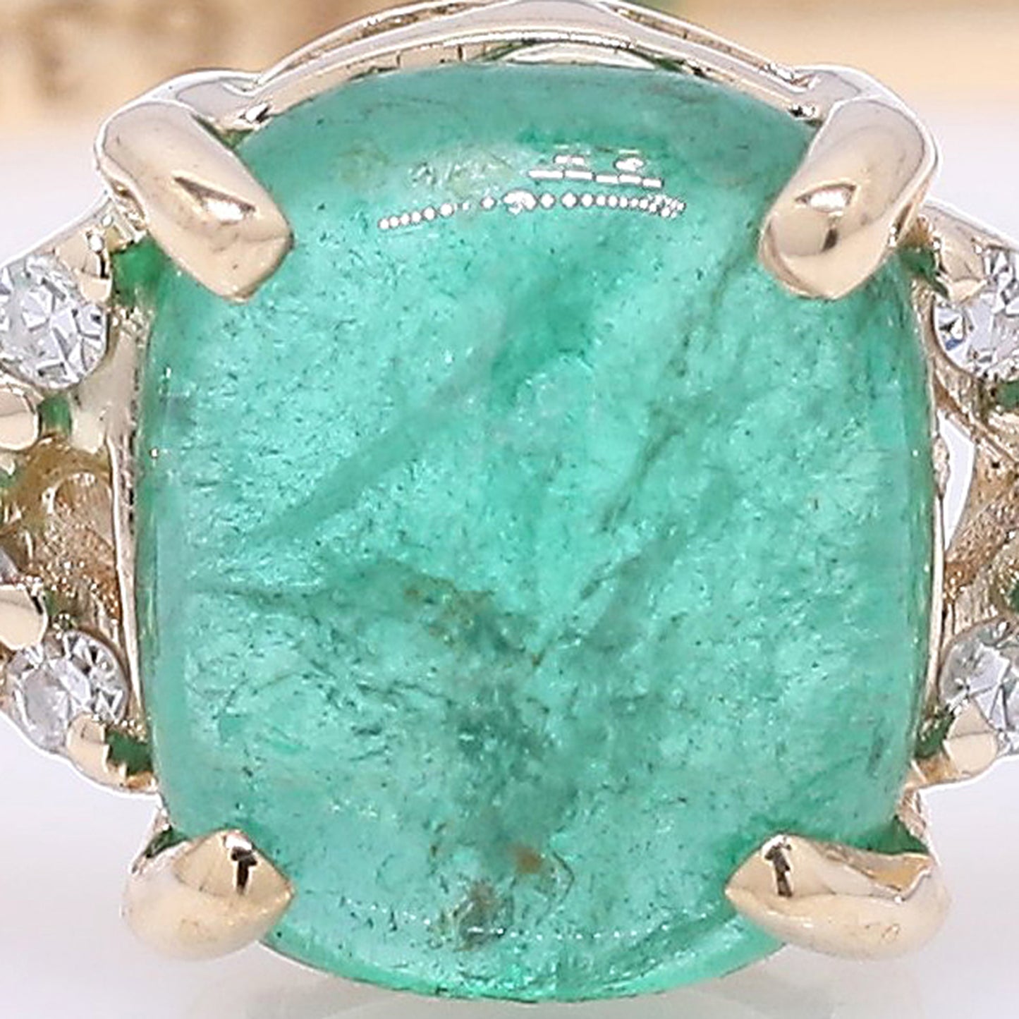 1.24 Ct Cushion Cabochon Natural Emerald 14K Gold Ring