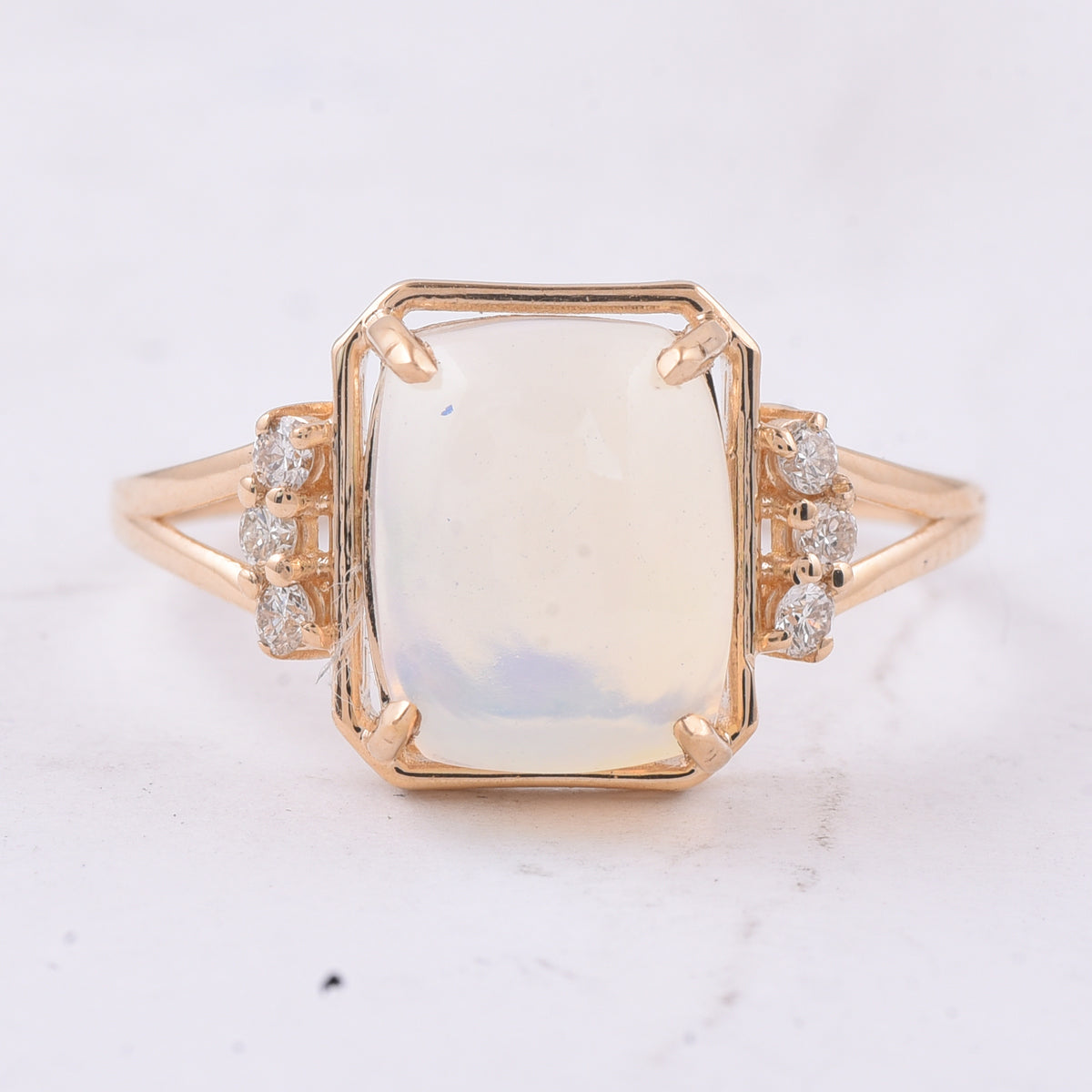 2.16 Ct Cushion Cabochon Cut Natural Opal 14K Gold Ring