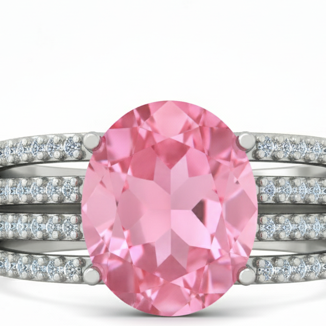6.91 Ct Oval Pink Topaz, White Zircon, 925 Sterling Silver Ring